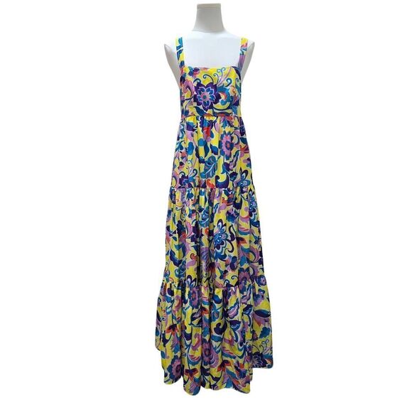 J. Crew Tiered Taffeta Dress Curly Bold Floral Summer Colorcore Size 00 Pockets! - Picture 2 of 10